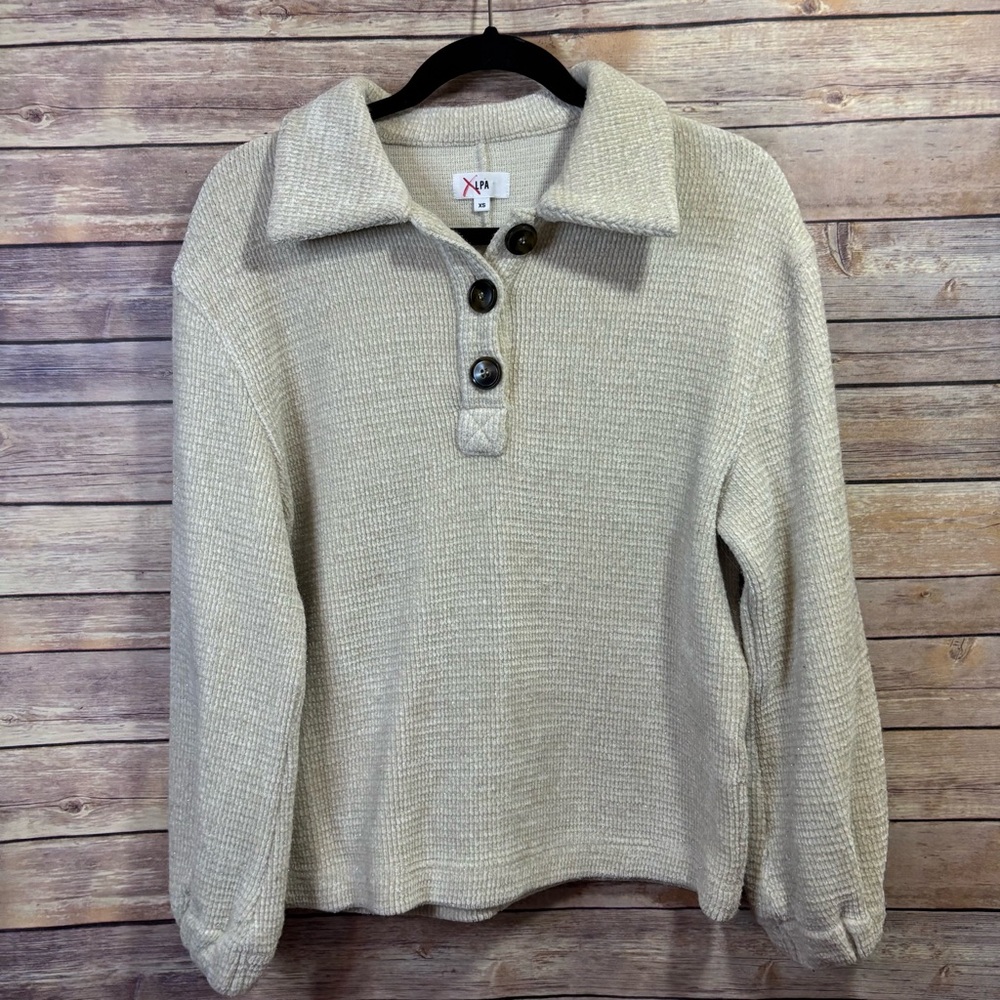LPA Oversized Sweater Ivory Velour Knit 3 Button Size XS